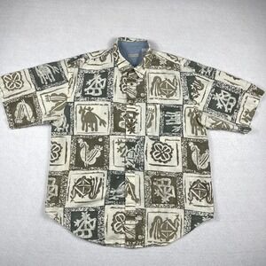 Bugle Boy Shirt Mens XXL Casual Vacation‎ Travel Tribal Islands Art Cruise Work